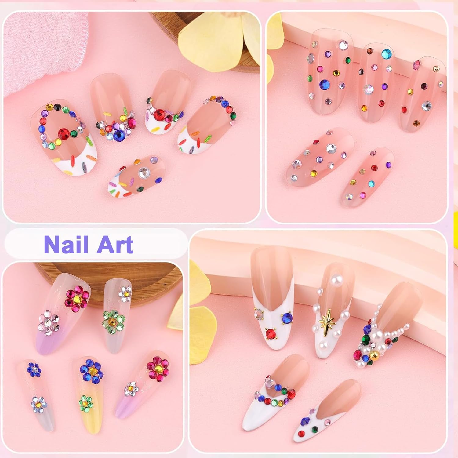 Rhinestones,10000Pcs Nail Gems for Nail Art,2 Boxes Nail Charms with Picking Pen & Tweezers,12 Grid Flat Back Crystals for Nail Art, Face Gems,Phone Case,Diy Clothes,Shoes,Bags image number 3