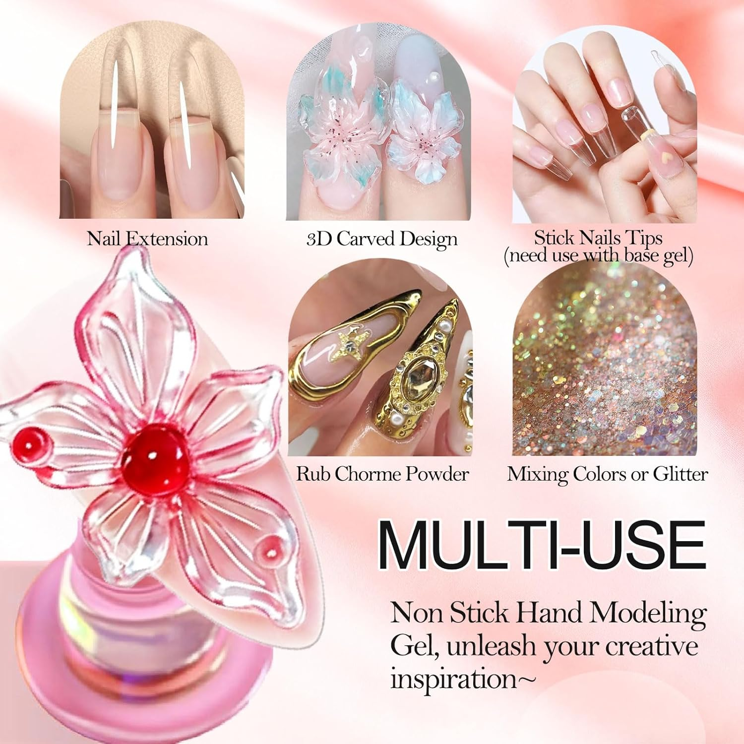 NAIL GIL Solid Builder Gel for Nails, 3D Gel Nail Art Sculpture Non-Sticky Hand Clear Extension Gel Sock off UV LED with 3D Silicone Mold Salon DIY at Home-15G/0.53Oz image number 6