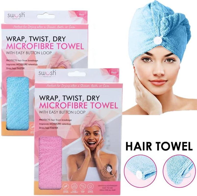 LEDON&reg; Microfiber Drying Hair Towel Twist and Dry Towel - Pink or Blue Soft Lightweight image number 4