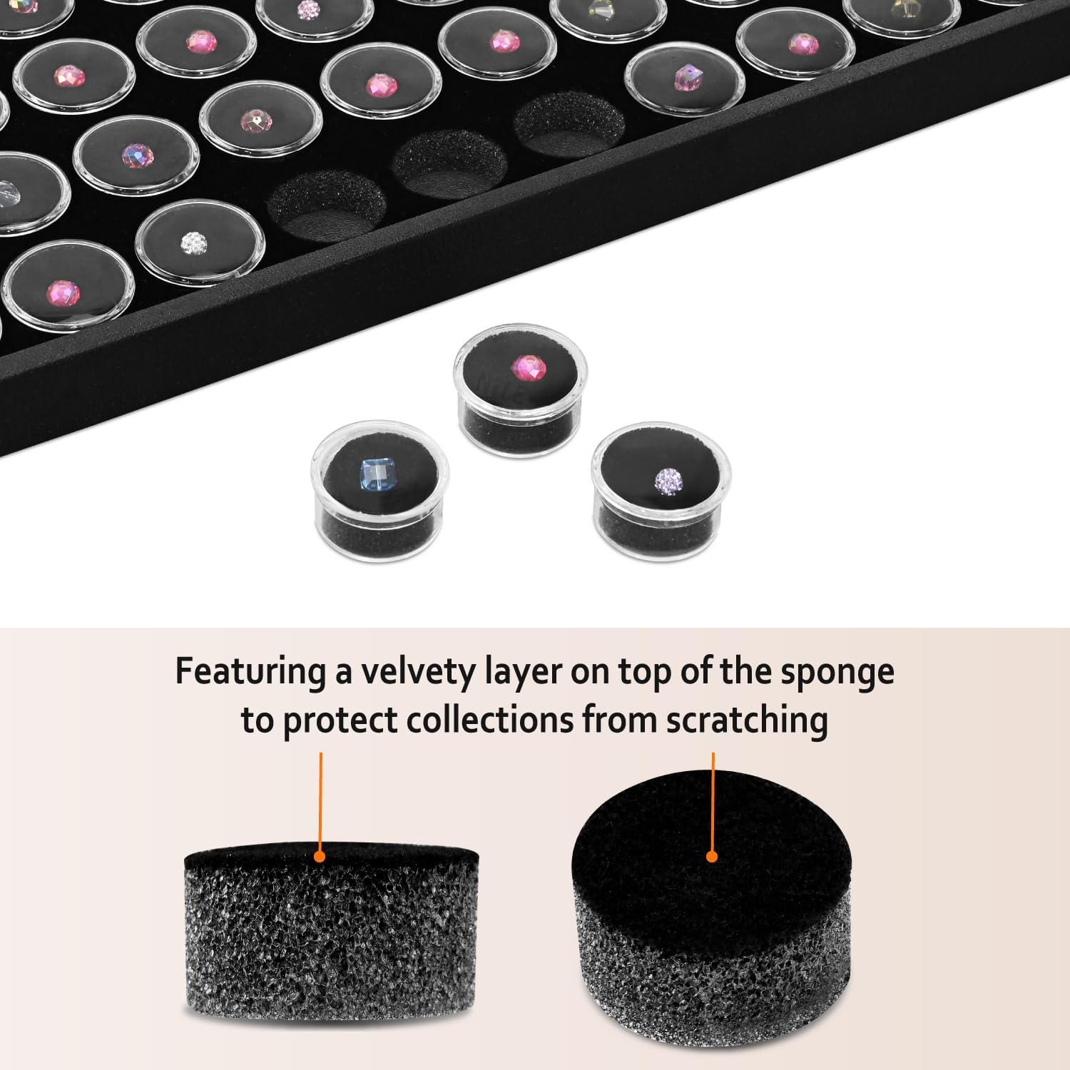 Ikee Design Black Foam Gem Jars Showcase Stackable Display Tray for Collectibles, Home Organization Storage Box with 50 Gemstones and Bead Storage Jars image number 2