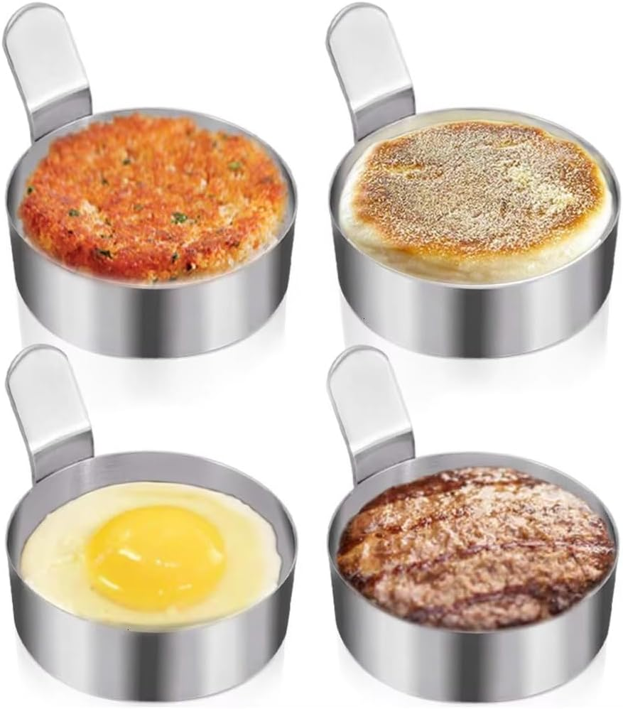 AIMALL Stainless Steel Egg Rings, 3.54 Inch Diameter, Set of 4, Professional Non-Stick Fried Egg Mold for Perfect Omelettes and Pancakes image number 4