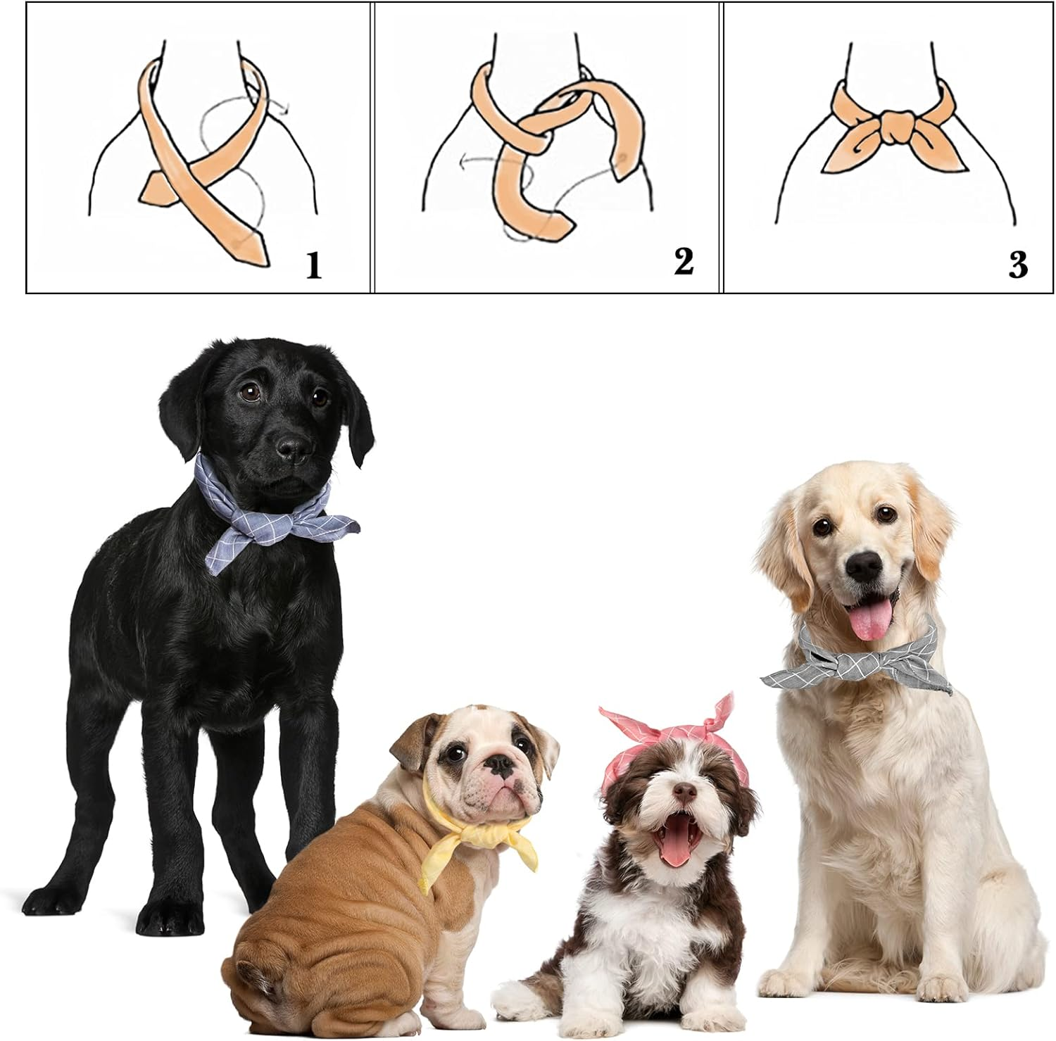 Dog Bandanas - 4PCS Birthday Gift, Soft Cotton Dog Kerchief, Grey Blue Yellow Pink Comfortable Scarfs Collars, Adjustable Accessories for Small Medium Large Dogs Puppies Cats Pets, Daily Bibs image number 1