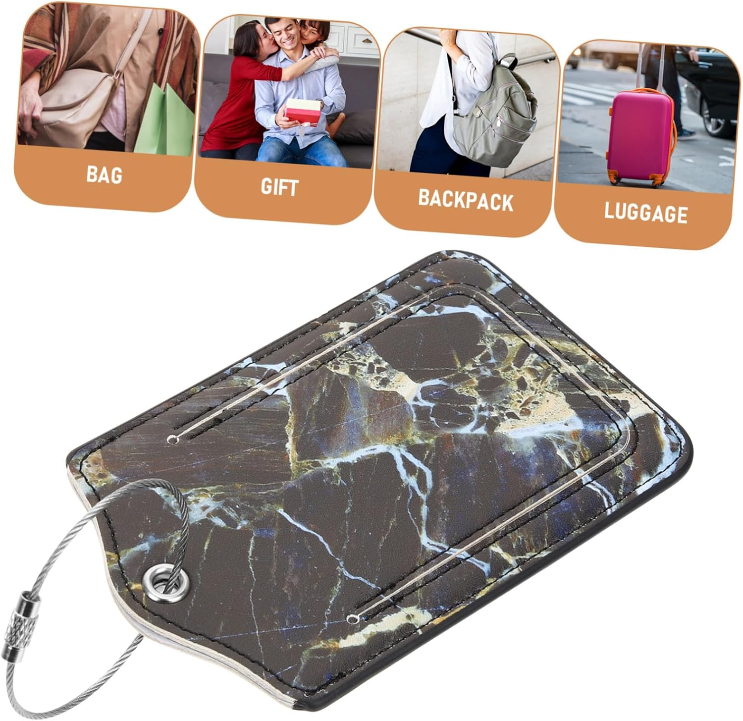 MUCKLILY Pu Leather Luggage Tag with Color Printing Travel Suitcase Boarding Tag Luggage Hanging Label for Suitcases Id Identifier for Travel Use image number 4