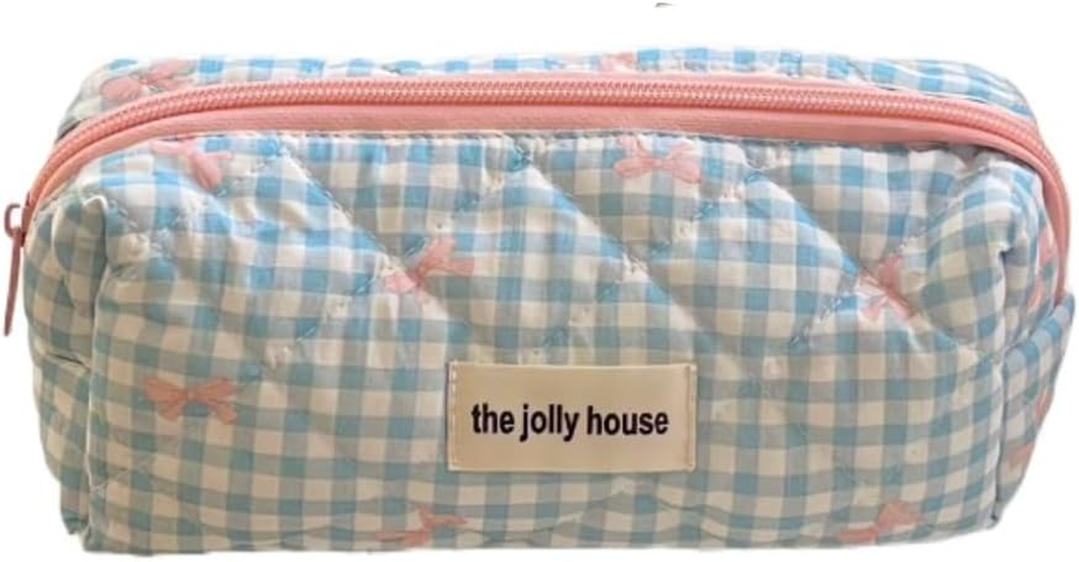 DDPOND Coquette Preppy Makeup Bag Quilted Aesthetic Make up Plaid Bow Tie Pouch Accessorie (Purple)