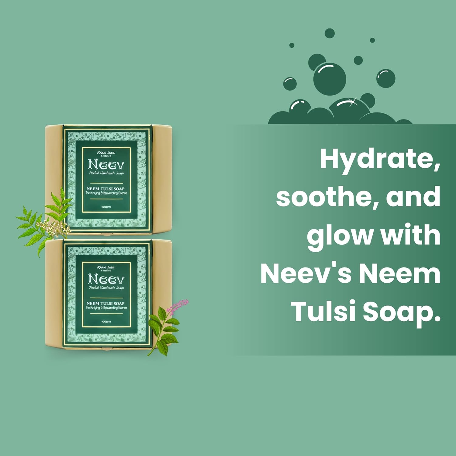 Neev Neem Tulsi Handmade Soap- the Purifying and Rejuvenating Essence 100Gm Each Set of 2 Combo image number 1