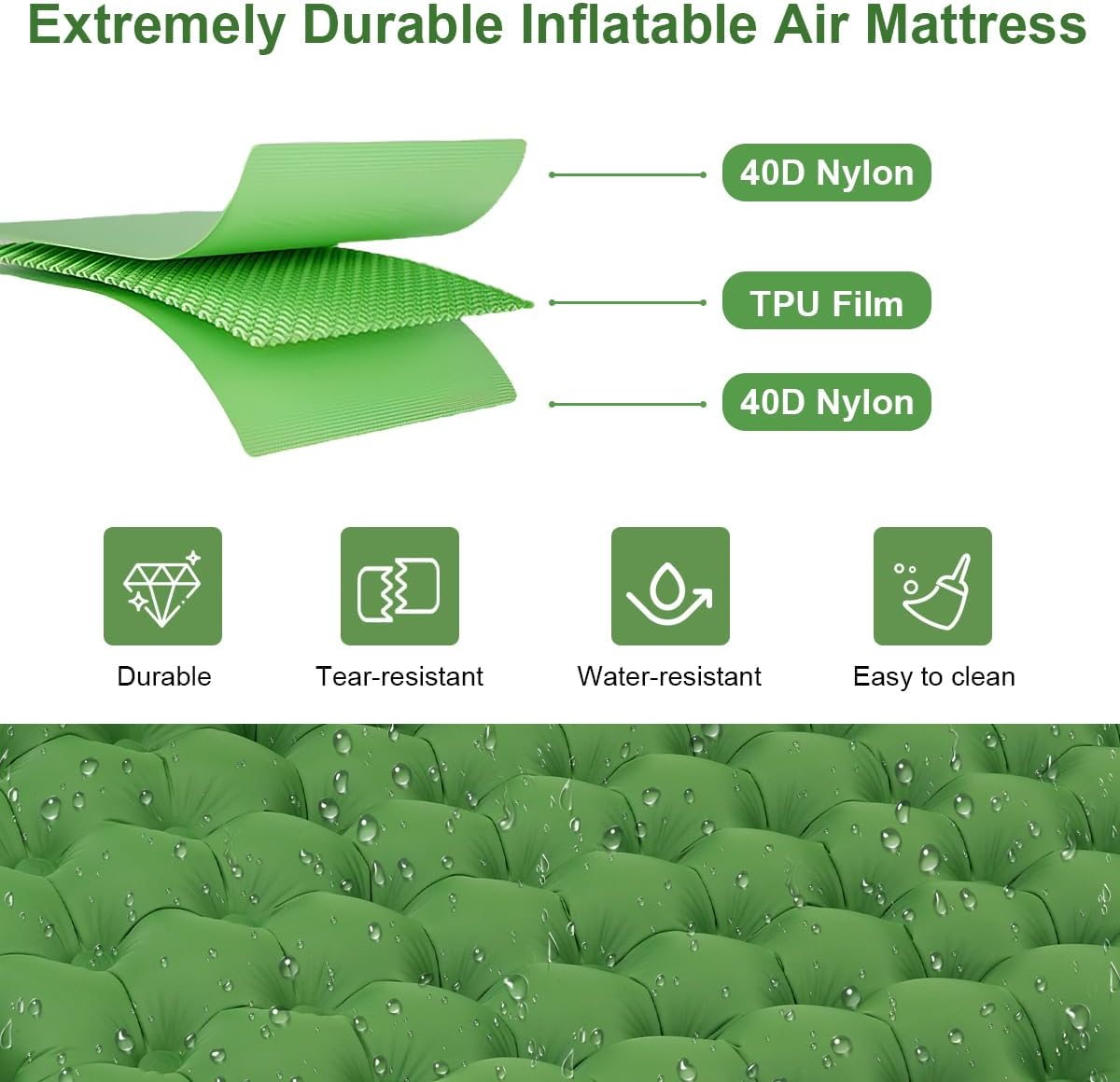Camping Sleeping Pad, 10Cm Thick Self Inflating Camping Sleeping Mat Air Mattresses with Pillow Inflatable Mattress, Built-In Foot Pump Mat Bed Camping & Hiking Equipment image number 4