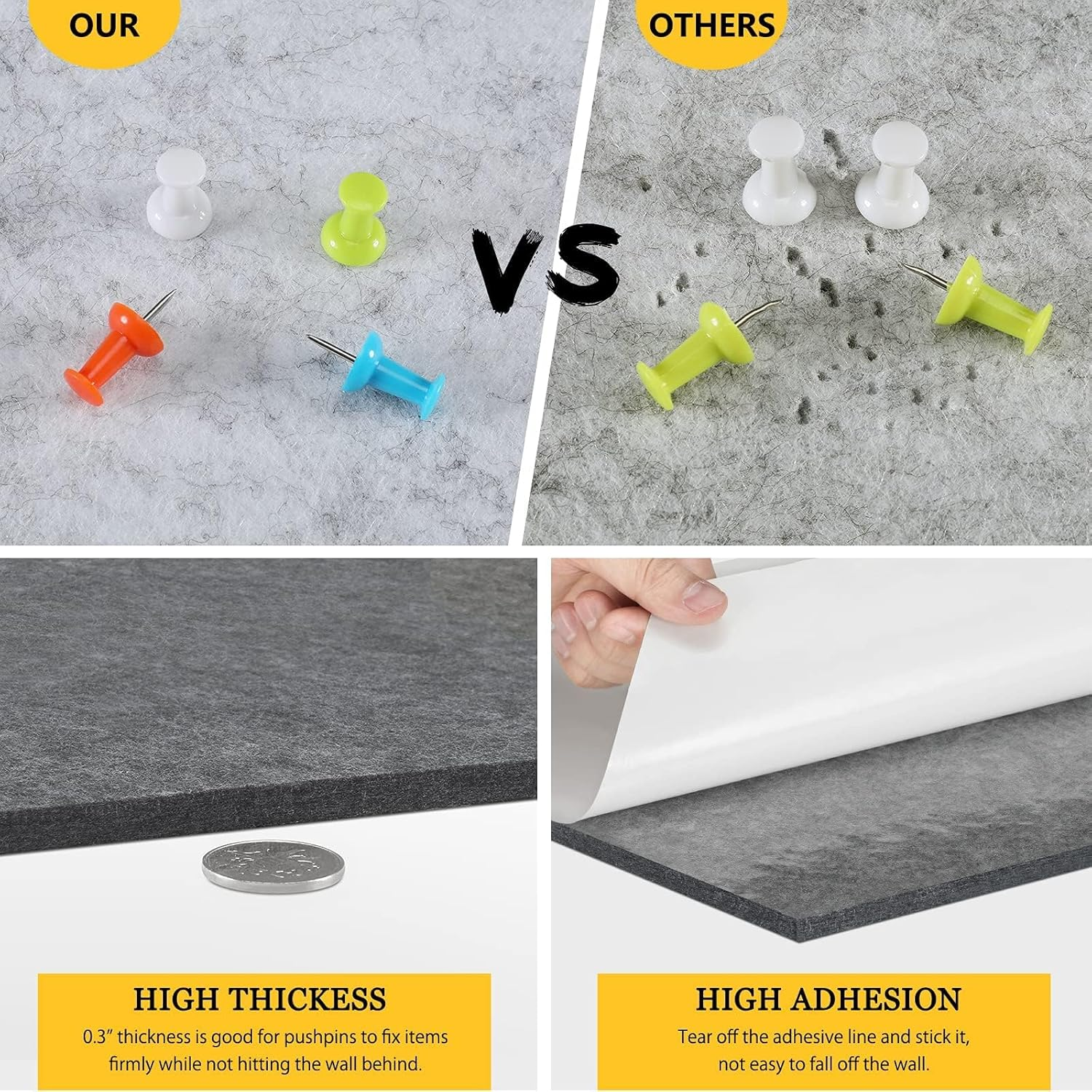 12" Large Bulletin Board with 30 Push Pins, Pack of 8 Hexagon Felt Pin Board Notice Boards for Home Office Kitchen, Felt Wall Tiles for Photos Memos-Camel Grey image number 4