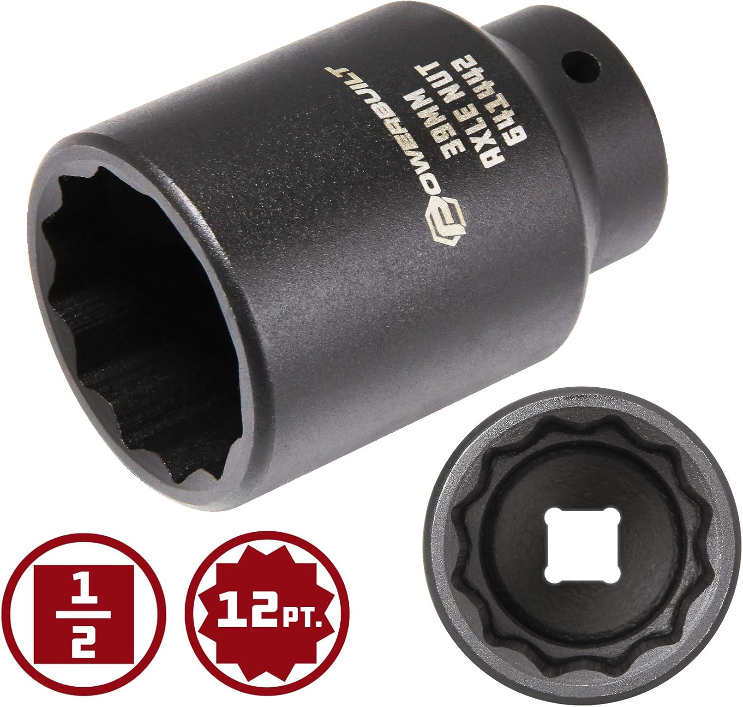 Powerbuilt 39Mm Axle Nut Socket, 1/2 Inch Drive, Use with Impact Wrench, 12 Point Extra Deep, Remove Axle Shaft Nut - 641422 image number 6