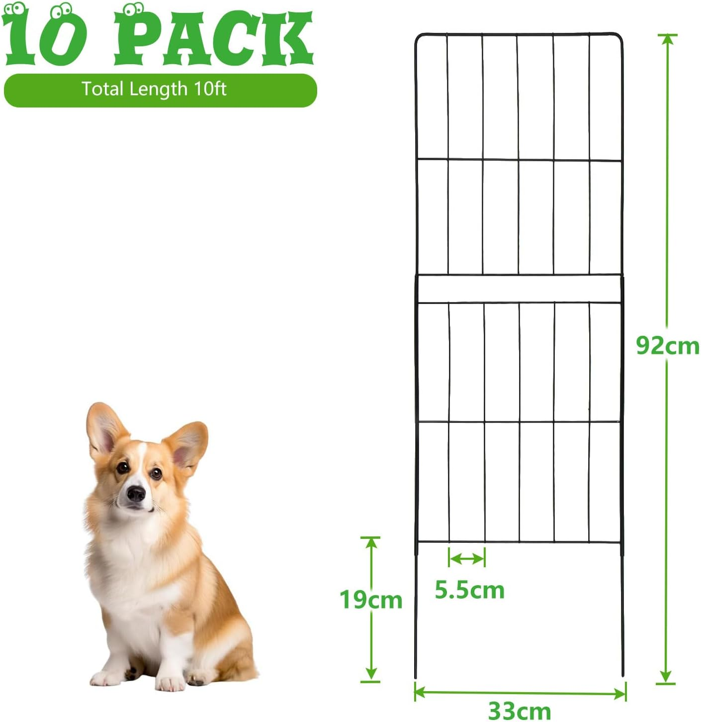 10 Pack Decorative Garden Fence Fencing, 92Cm (H) X 3.3M (L) Rustproof Metal Wire Panel Border Animal Barrier for Dog, Flower Edging for Yard Landscape Patio Outdoor Decor, Square image number 5
