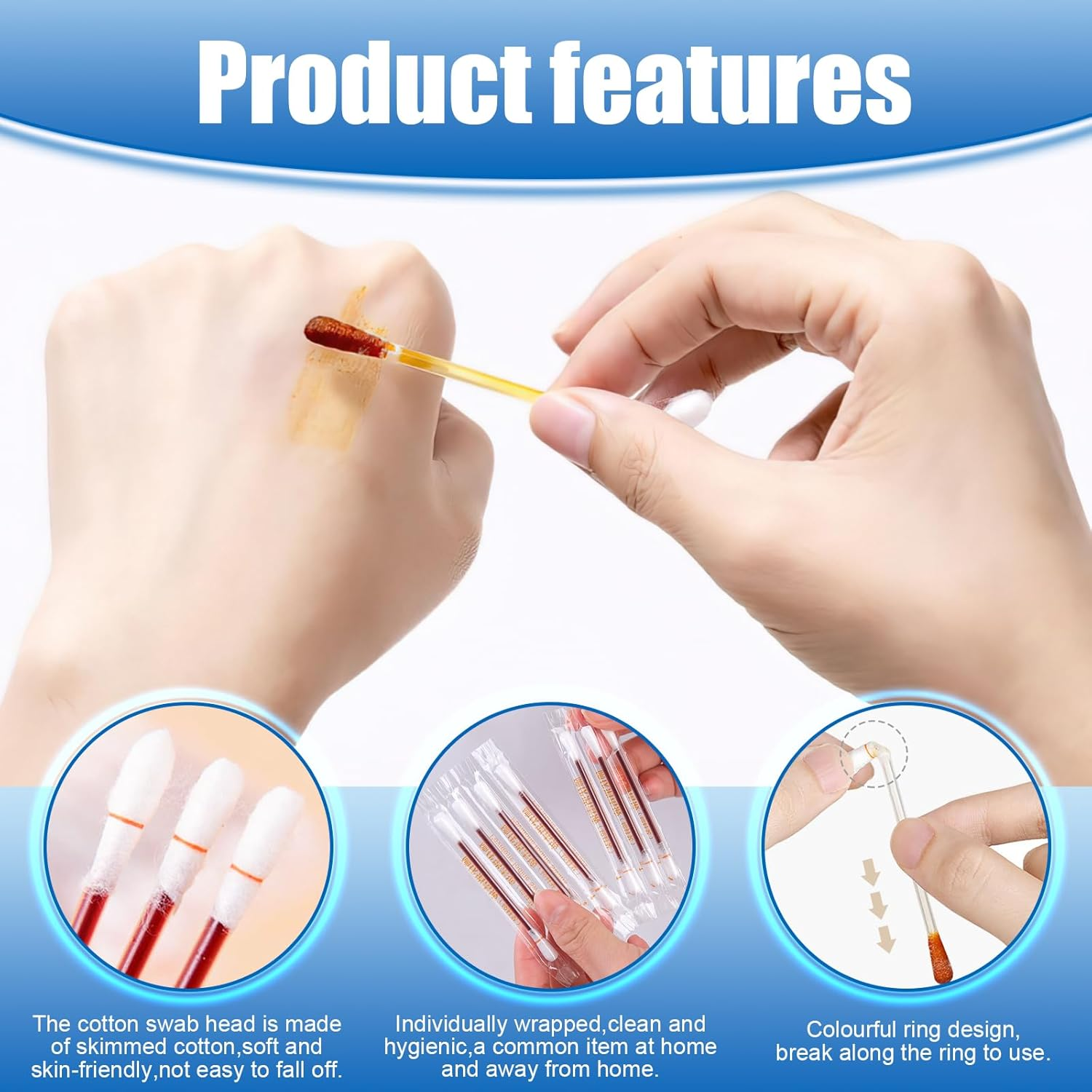 Iodine Swabs, Cotton Swab Iodophor Skin Disinfection Swab Individually Wrapped,100 Pcs Disposable Iodine Swabs, Iodine Swabs Individually Wrapped for Nose Care, Disinfection Wound, Outdoor Supplies image number 1
