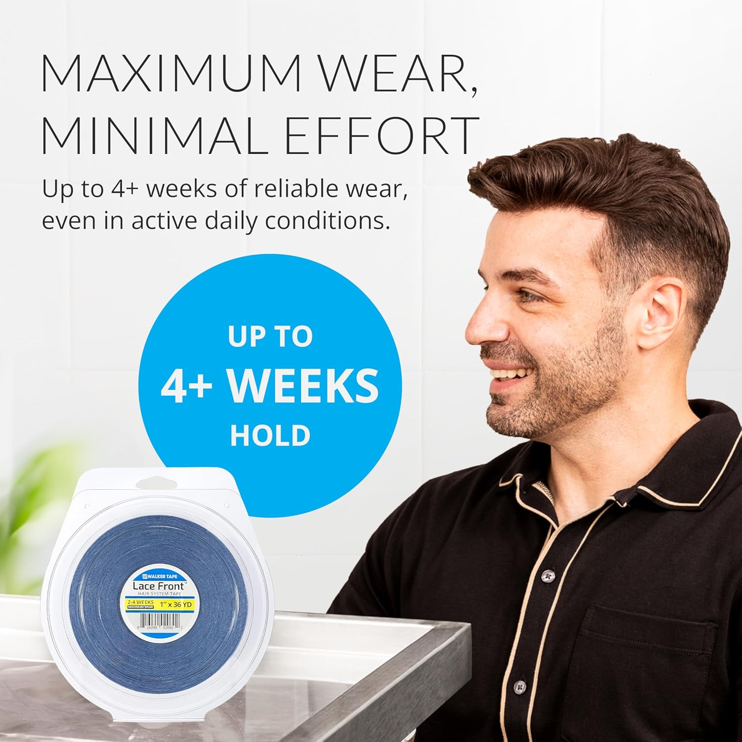 Walker Lace Front Support (Blue Liner Tape) Double Sided Adhesive Hair System Tape Full Roll for Wigs & Toupee (1 Inch X 36 Yards)- Transparent image number 6