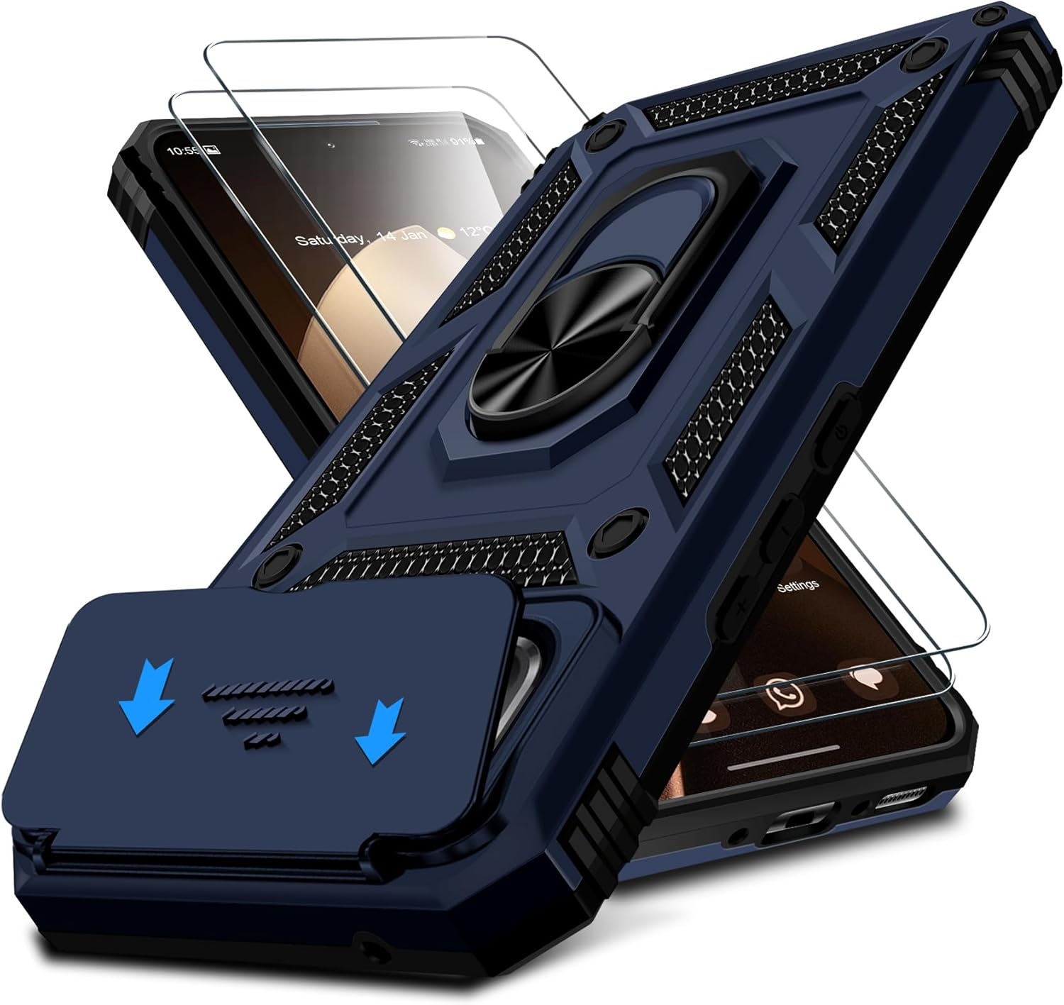 Camera Protection Mobile Phone Case for Xiaomi 15T Pro 5G Case with Xiaomi 15T Pro Screen Protector, 360&deg; Magnetic Metal Ring Holder Stand Mobile Phone Case PC & TPU Military Kickstand Shockproof