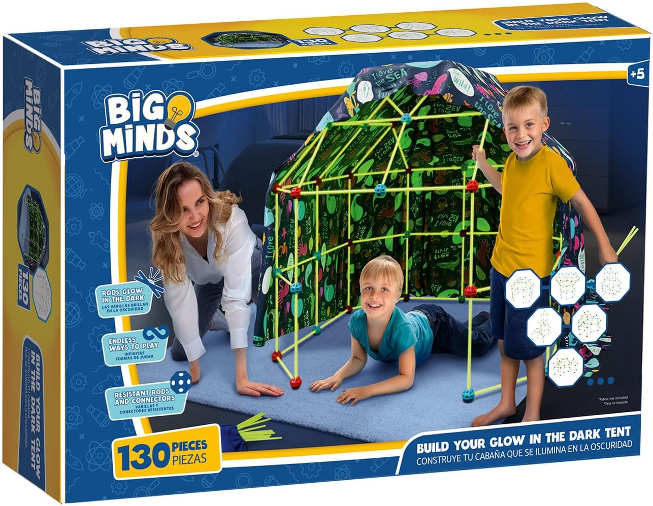 Big Minds - Build Your Cave Children Glow in the Dark Playhouse Children Outdoor and Children'S Tent Indoor Tent Children'S Room Robust & Creative Construction Kit Children 130 Pieces Games from 5 image number 2