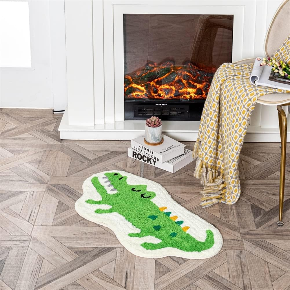 Cute Soft Crocodile Shaped Animals Bath Mat Area Rug for Bedroom Kitchen Bathroom Floor Water Absorption Non-Slip Small Carpet Door Mat Playmat 19.7In X 29.5In/50X75Cm image number 2