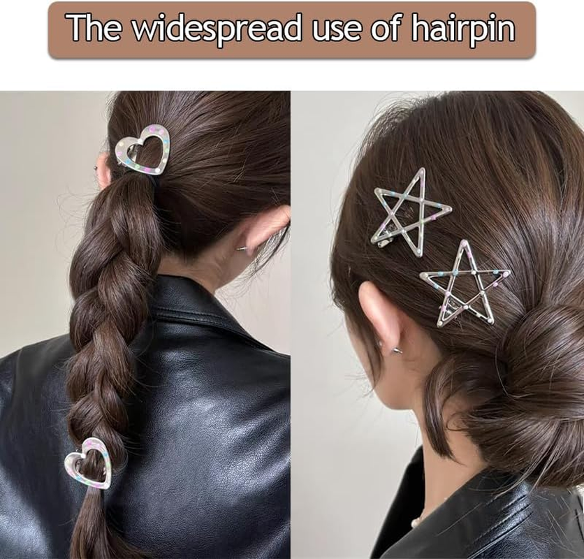 4 PCS Star Heart Hair Clips for Women Girls Y2K 2000S Hair Barrettes Star-Shape Hairpins Punk Side Clip for Short Long Hair Accessories