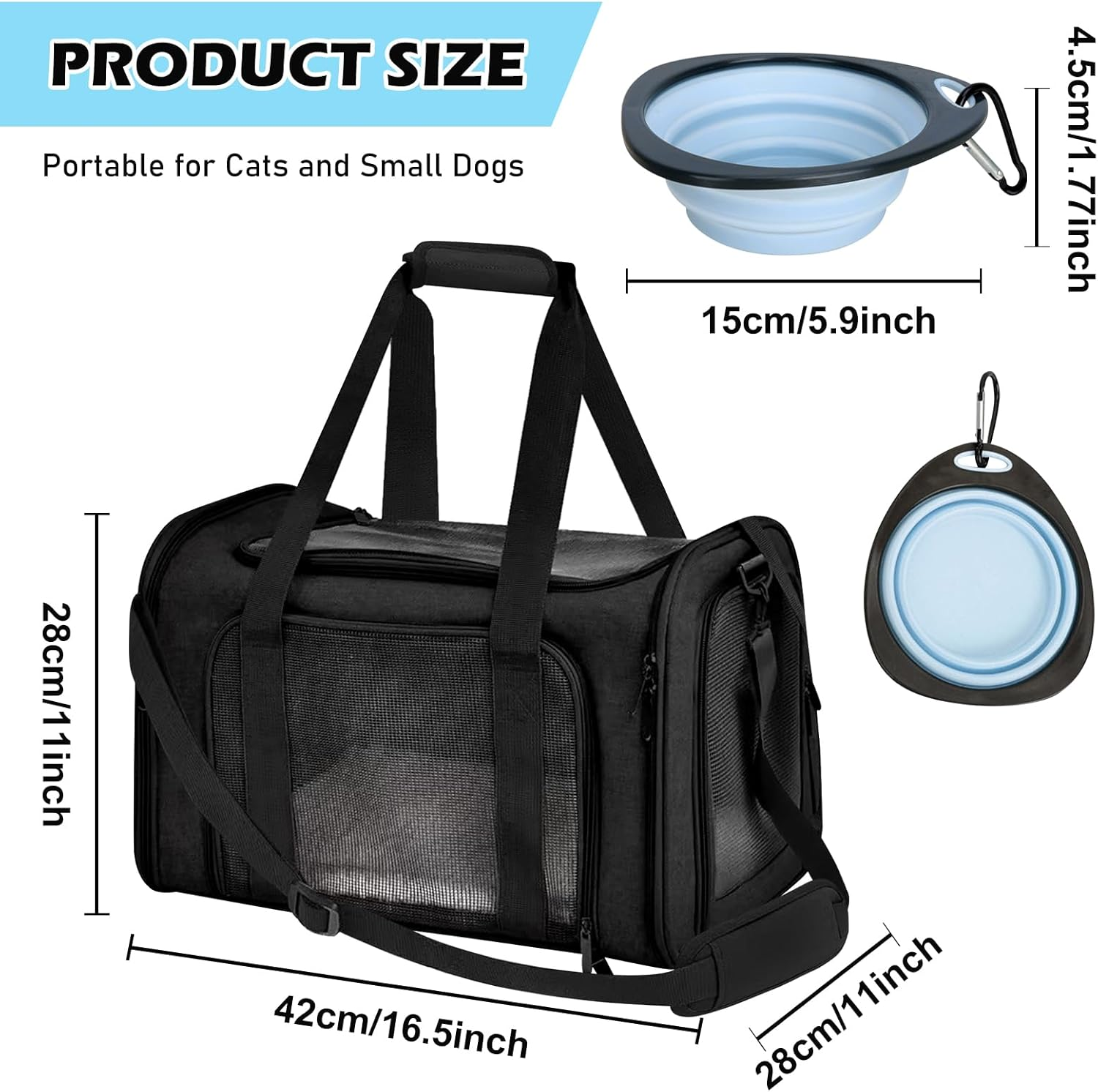 BYZESTY Transport Box Cat Dog Transport Box Dog Box Foldable Dog Transport Box Cat Transport Boxes Dog Bag Cat Transport Bag Includes Dog Bowl, 42 X 27 X 28 Cm (Black 2) image number 1
