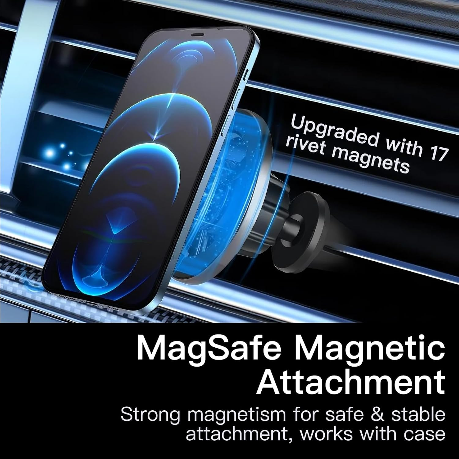 Car Mount for Iphone 16 Pro Max/16/15/14/13/12 Series, 360&deg; Adjustable Magnetic Phone Holder with Strong Magnets, Air Vent Clip, Compatible with All Smartphones, Easy One-Hand Operation image number 4