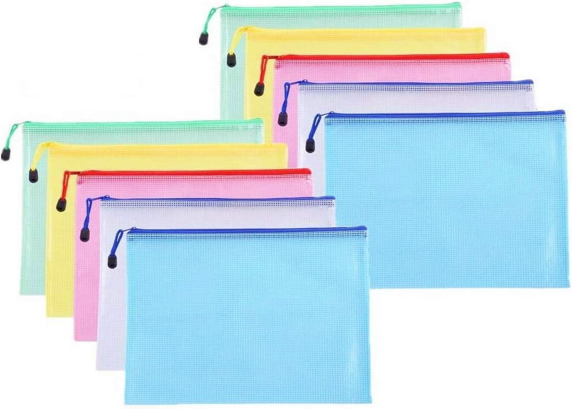 10 Pack A5 Zipper File Bags Zippered Waterproof PVC Pouch Plastic Zip Document Filing Folder for School, Office Supplies, Cosmetics, Travel Storage and Home Organize image number 1