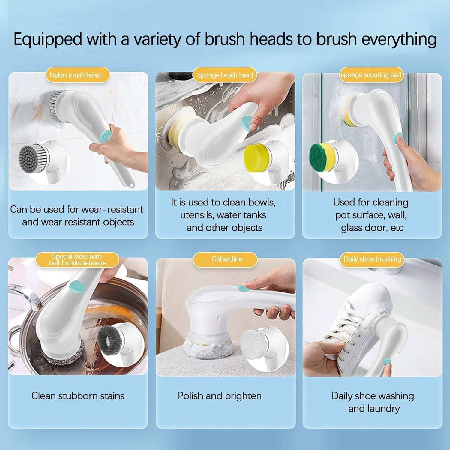 Electric Spin Scrubbers, Cordless Cleaning Brush, Electric Rotary Cleaner with 5 Replaceable Brush Heads, USB Rechargeable Powerful Spin Scrubbers for Home image number 5