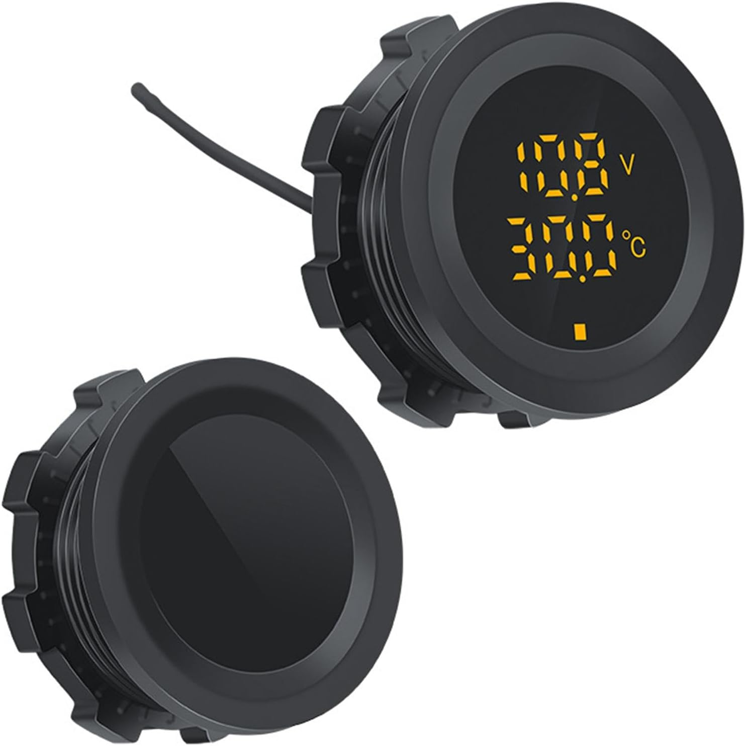 Harayaa Car Temperature Gauge Voltmeter 12V-24V Temp Detector Professional round Panel Versatile Replacement Parts Colorful Display Volt Tester image number 4