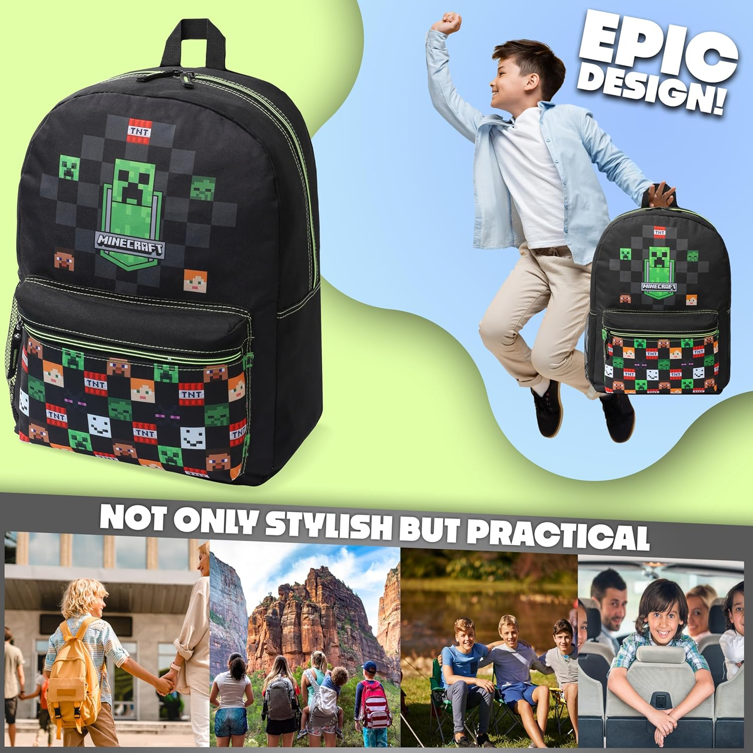 Minecraft School Bag Boys and Girls, Kids Backpack - Pink image number 6