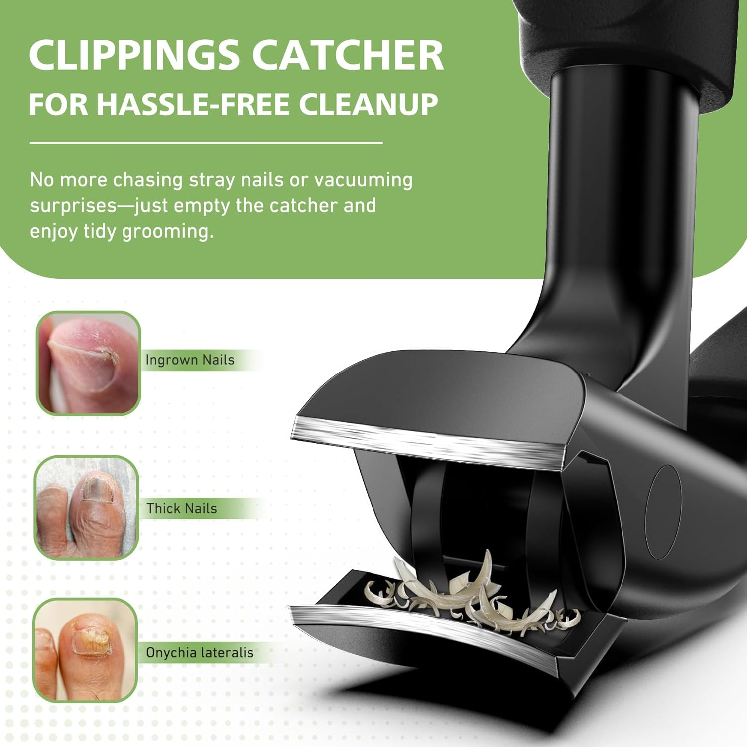 BALUCA Curved Head Toenail Clippers for Seniors for Thick Toenails, Long Handle Toe Nail Clippers with Catcher, German Stainless Steel Angled Nail Clippers with Silicone-Grip - Black image number 4