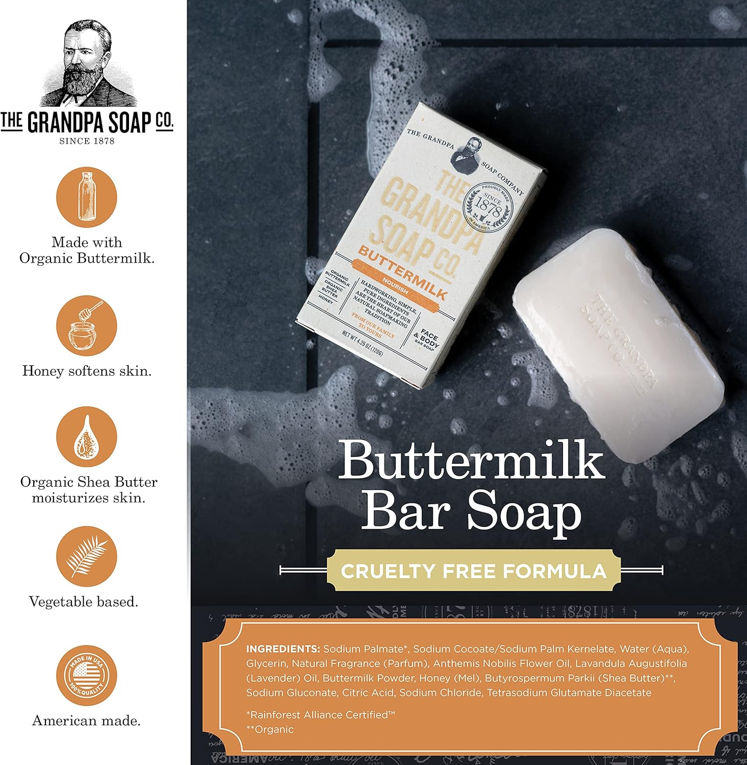 GRANDPAS SOAP Soap Bar Buttermilk, 4.25 Ounce image number 1