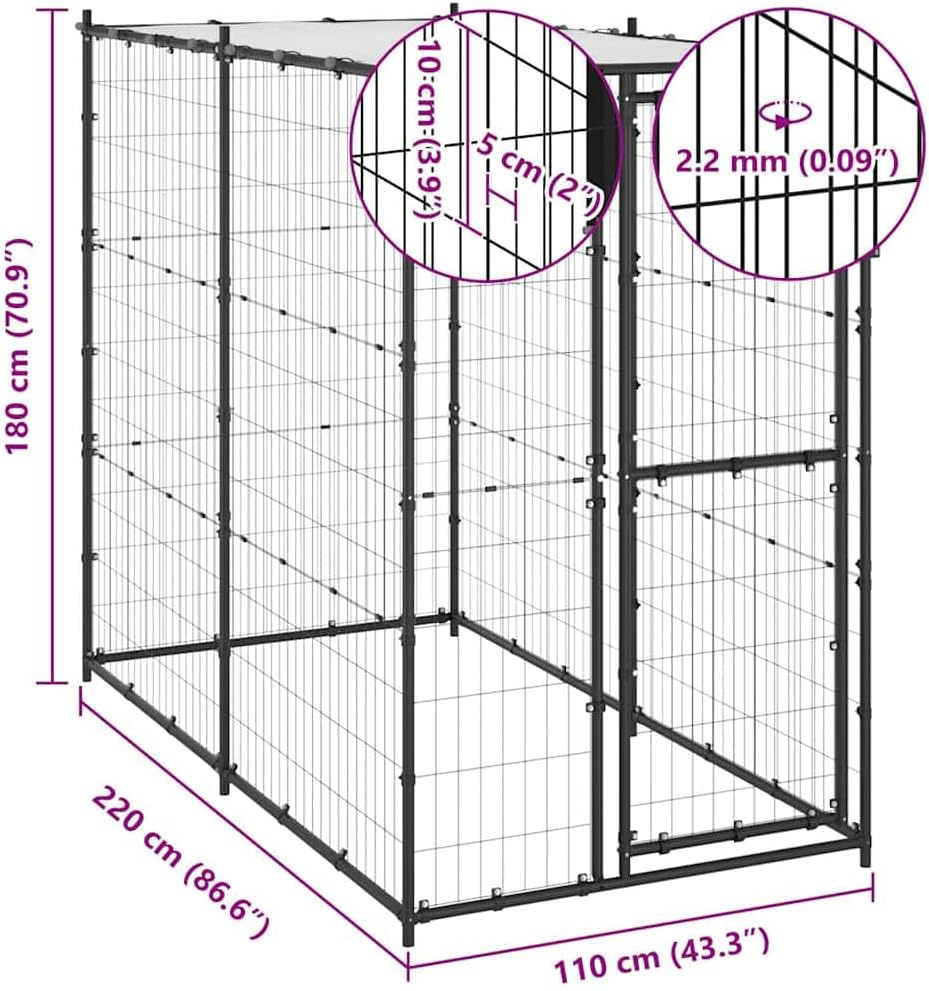 Outdoor Dog Kennel Steel with Roof Large Pet House 110X220X180 Cm Weatherproof image number 1