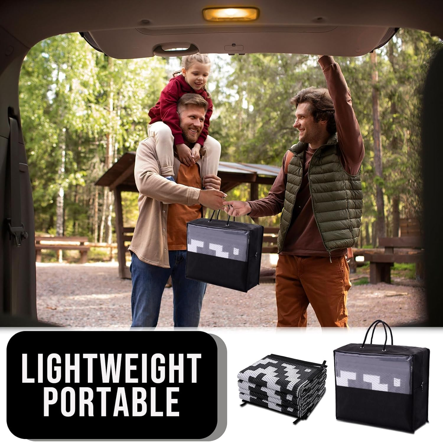 120X180Cm Waterproof Outdoor Rug, Reversible Plastic Straw Patio Rug for Camping, RV Mat Outside, Indoor Outdoor Carpet for Porch, Deck, Backyard, Camper, Balcony, Picnic, Black (Black & White) image number 5