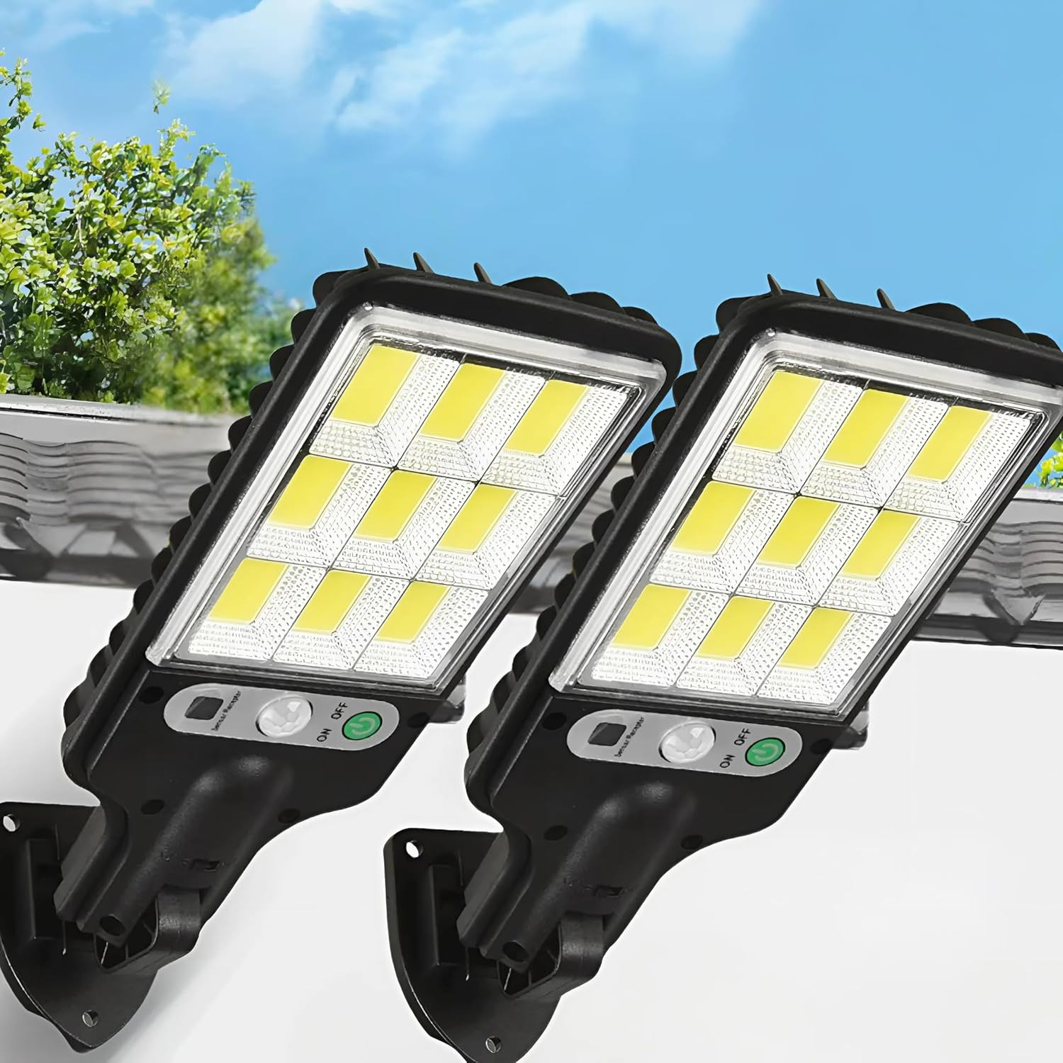 Spendeal 2 Pack Solar Lights Outdoor, 108 COB LED Solar Street Light Motion Sensor Outdoor Solar Security Wall Light Flood down Light Lamps, for Street Path Garden Patio Fence Yard Porch image number 6