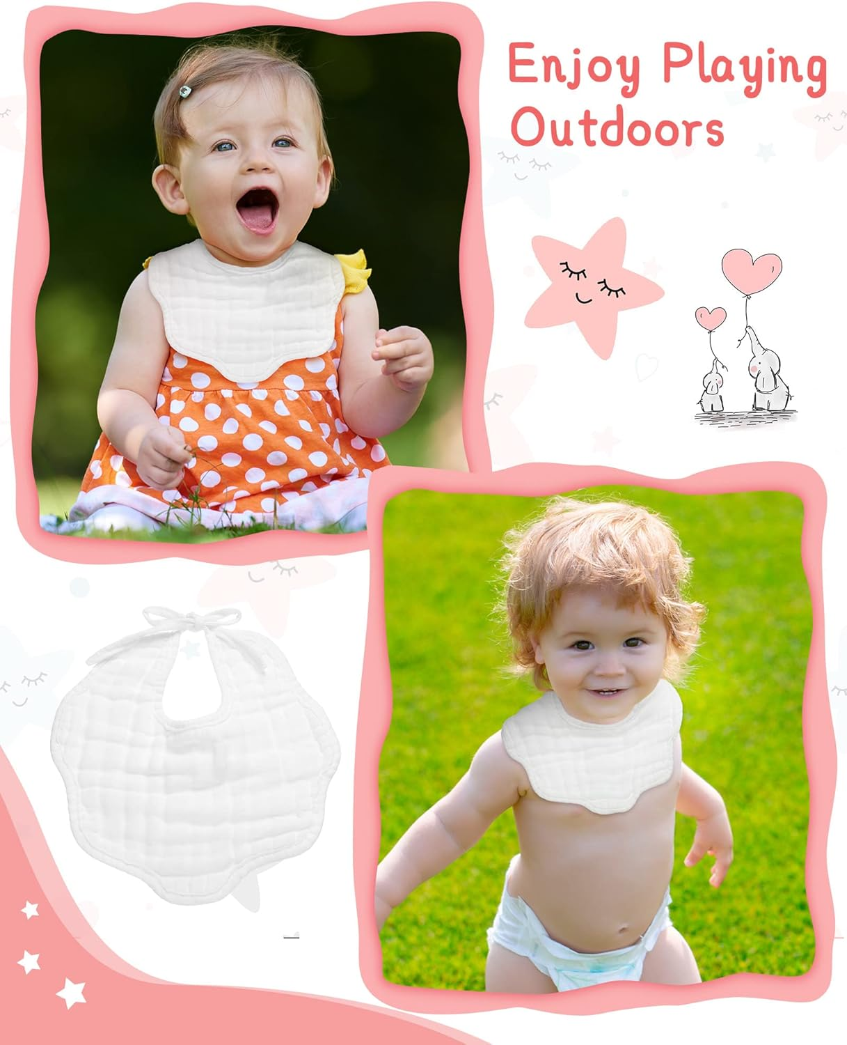 Yahenda 10 Pack Muslin Baby Bibs - White Bandana Drool Bibs, Absorbent Teething Cotton Cloths with Adjustable Straps for Unisex Newborn Infant Toddler, 0-2 Years Old image number 2