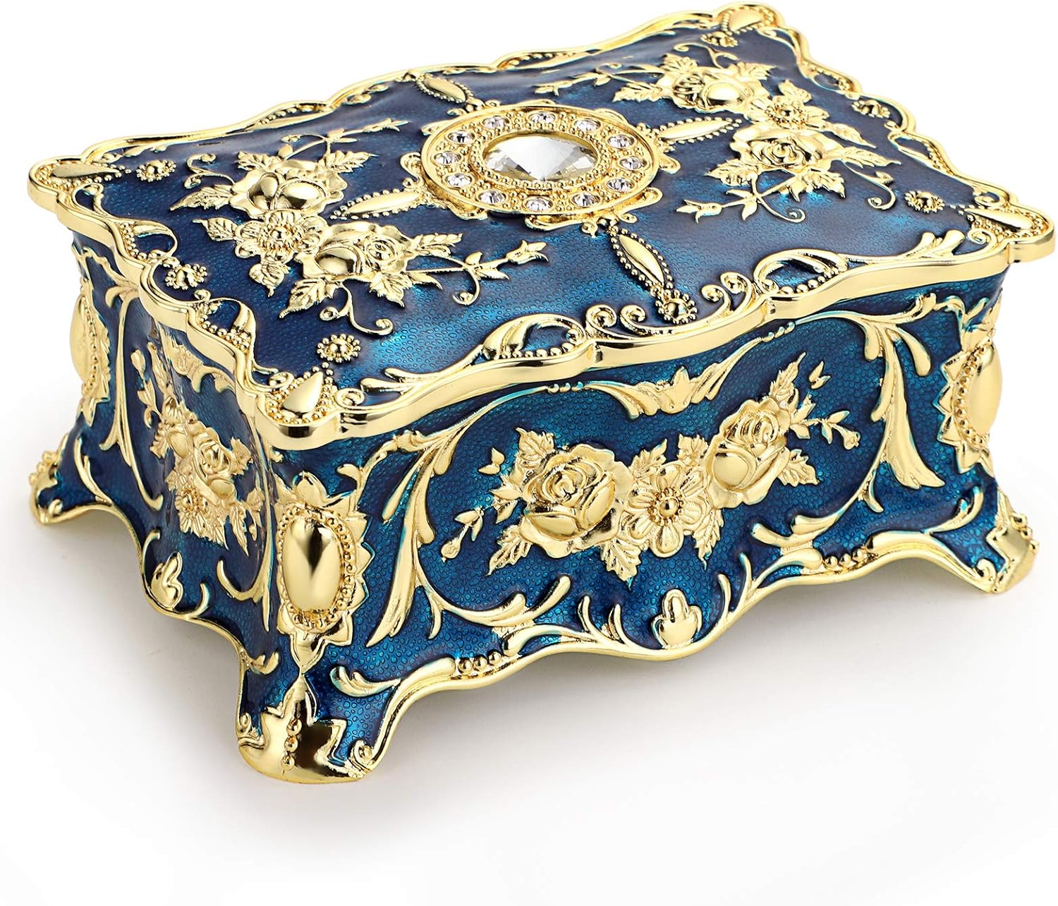 Hipiwe Vintage Jewelry Box, Metallic Grey Floral Rectangular Treasure Chest Box, 3.7" X 2.7" X 2", Keepsake Gift Box Case for Women Girls