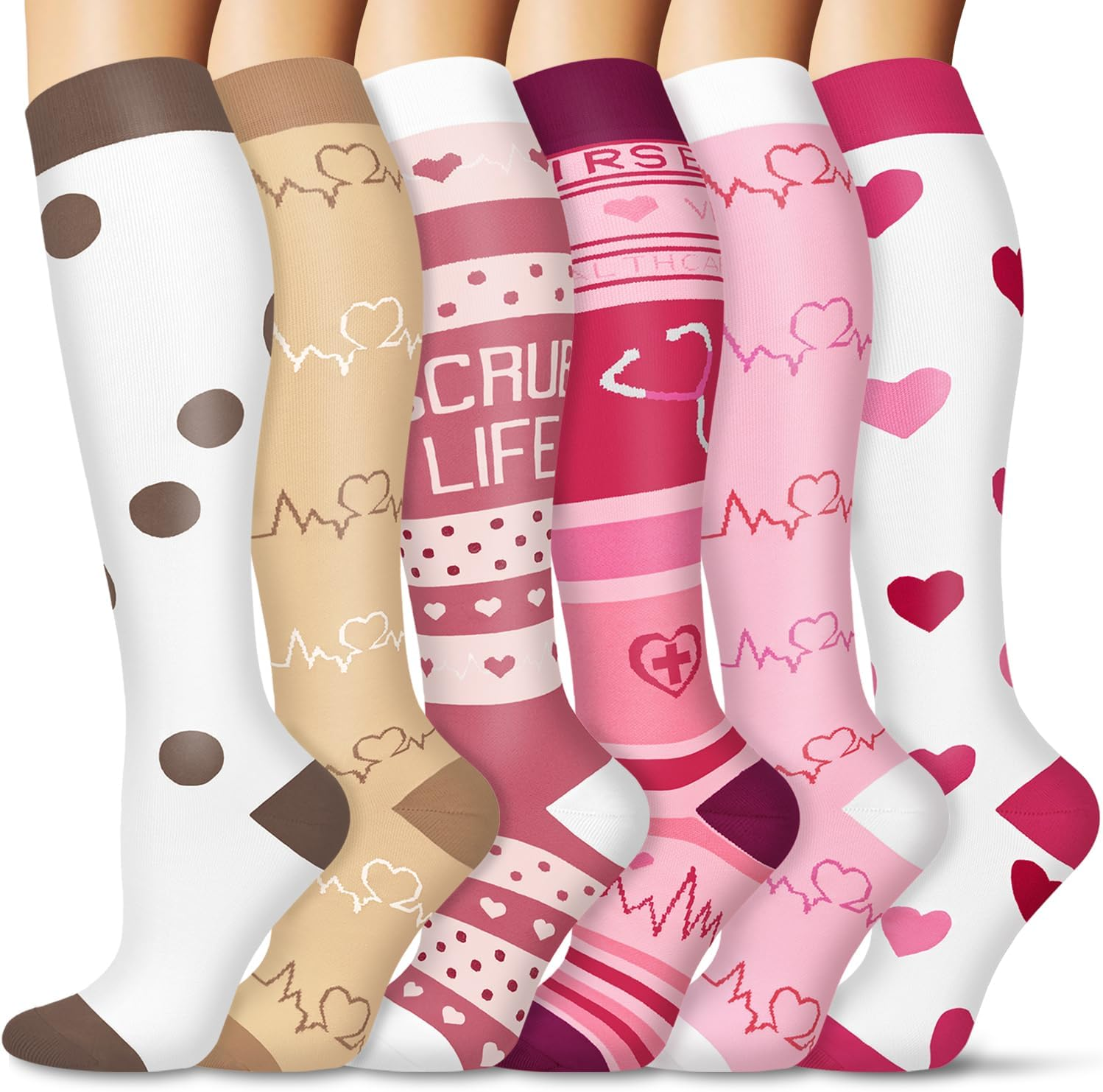 FULLSOFT 6 Pairs Compression Socks for Women and Men, 15-20 Mmhg Support Knee High Socks for Nurses,Athletic,Flying