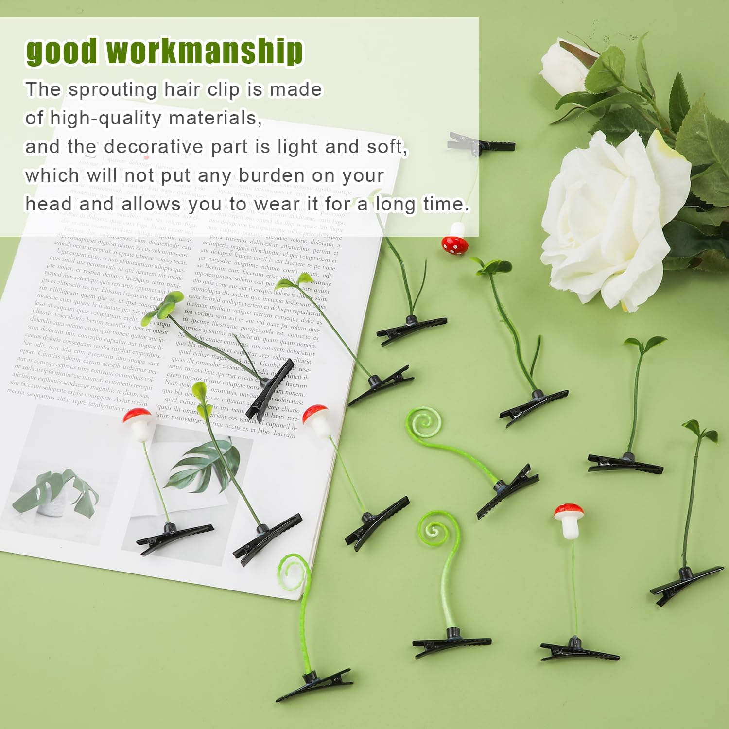 40Pcs Sprout Hair Clips, Funny Cute Plant Hair Accessories Mushroom Bean Sprout Grass Clips for Kids Girls Women Party image number 5