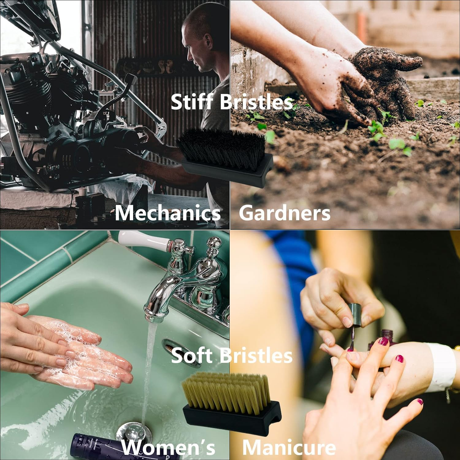 Hand Nail Brush Scrub Cleaning Brushes, 1 Stiff Bristles Heavy Duty Scrubbing Brushes for Tough Grimes, 1 Super Soft Bristles Clean Brushes for Women Child Fingers Fingernails Foot, 2 Pack image number 2