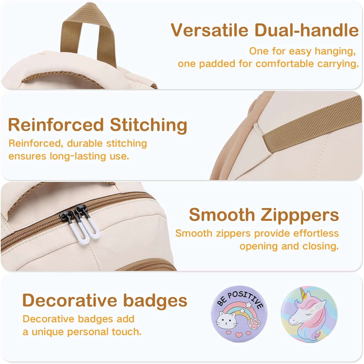 Large Backpack for Girls, VASCHY Cute School Bag Bookbag for Elementary Middle Schooler Teen Girls/Boys/Kids Travel Hiking with Clear Pin Pouch image number 5