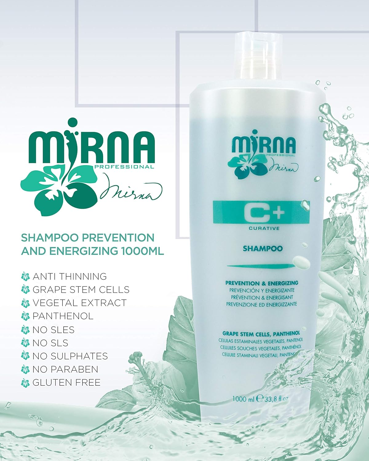 Prevention & Energising, anti Thinning Shampoo. Infused with Grape Stem Cells, Panthenol, No Sulphate, Gluten Free, No Paraben, and No SLS. Unisex Item. 1000Ml / 33.8Oz image number 2