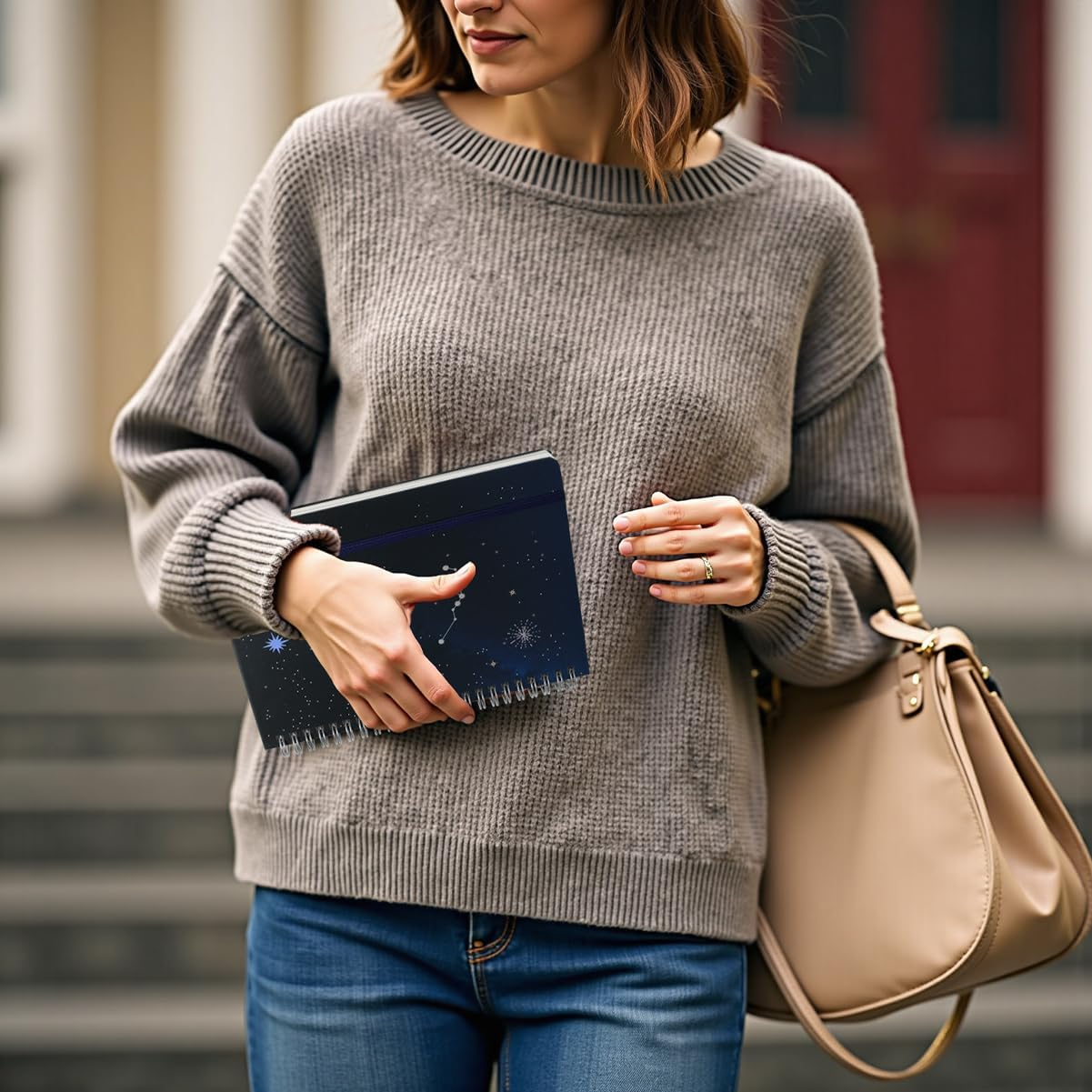 ​​Hardcover Work Spiral Notebook - Lined A5 Journal for Professional Use, Coil Bound with Elastic Closure, Starry Sky Design for Women & Men​​ - Black image number 4