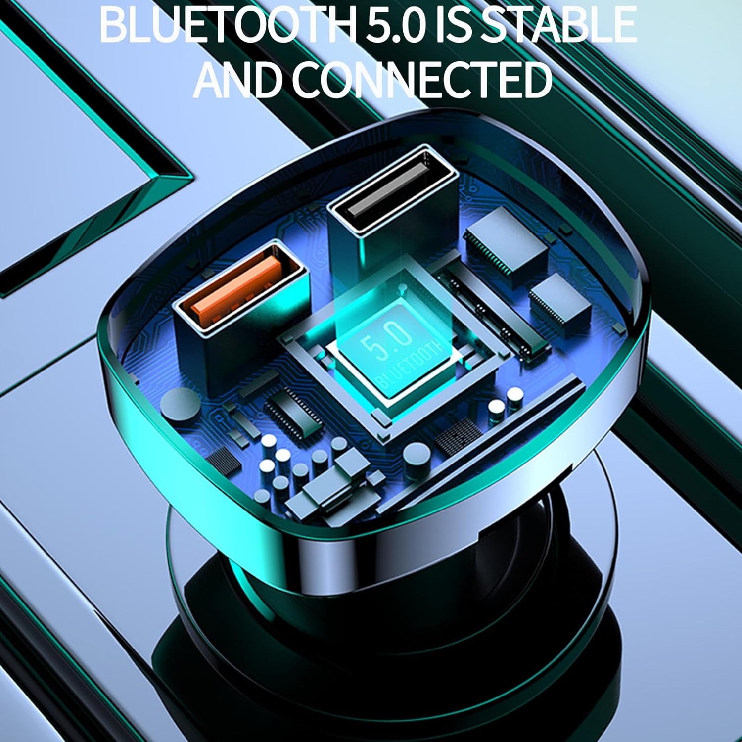 Bluetooth FM Transmitter Car Adapter Dual USB Quick Charge, Hands-Free Calling, Supports TF Card & USB Drive MP3 Playback for Cars