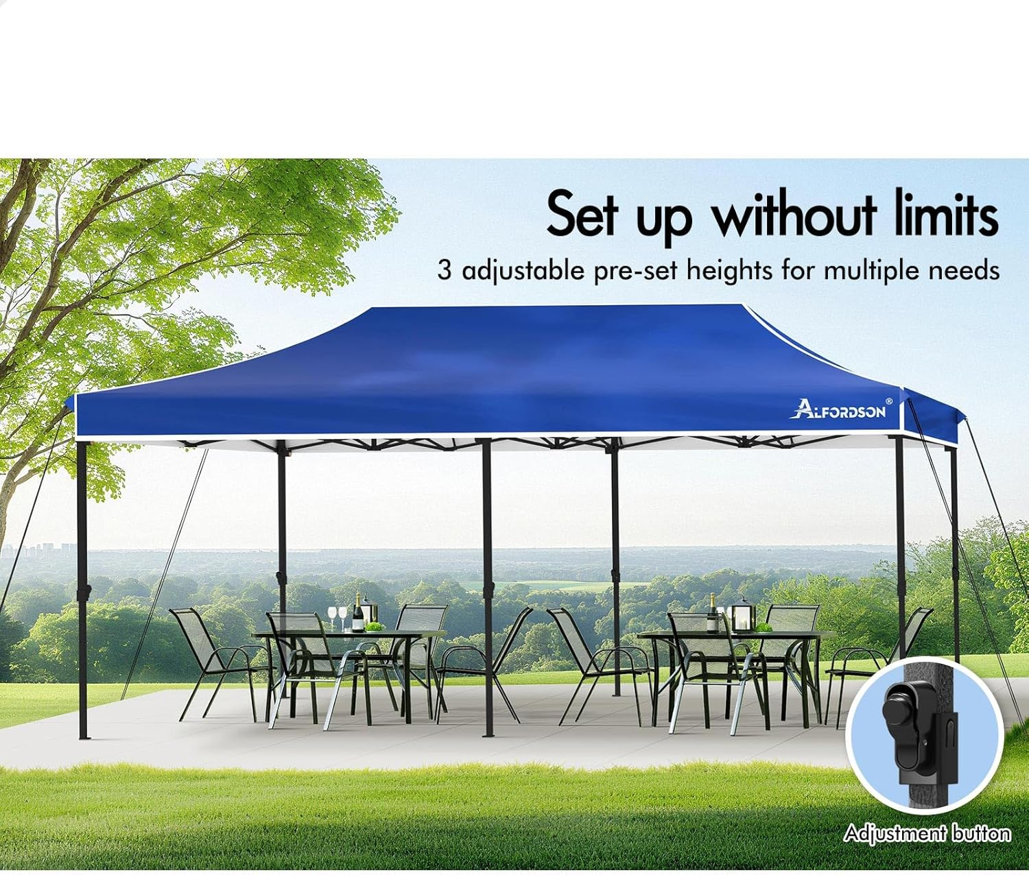 ALFORDSON Gazebo Marquee 3 X 6M High Adjustable with Pegs & Ropes, Easy Set-Up Canopy with 600D Fabric Roof and Carry Bag, Camping Shelter Shade with Steel Frame for Wedding Party Pavilion, Blue image number 4