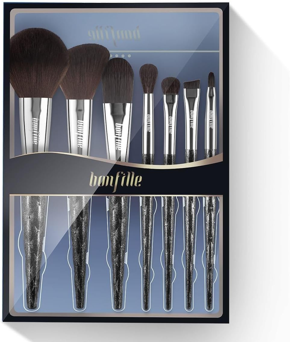 AUSWAY 7 Pcs Makeup Brushes Kit Cosmetic Eye Shadow Lip Liner Blending Beauty Set - Black image number 1