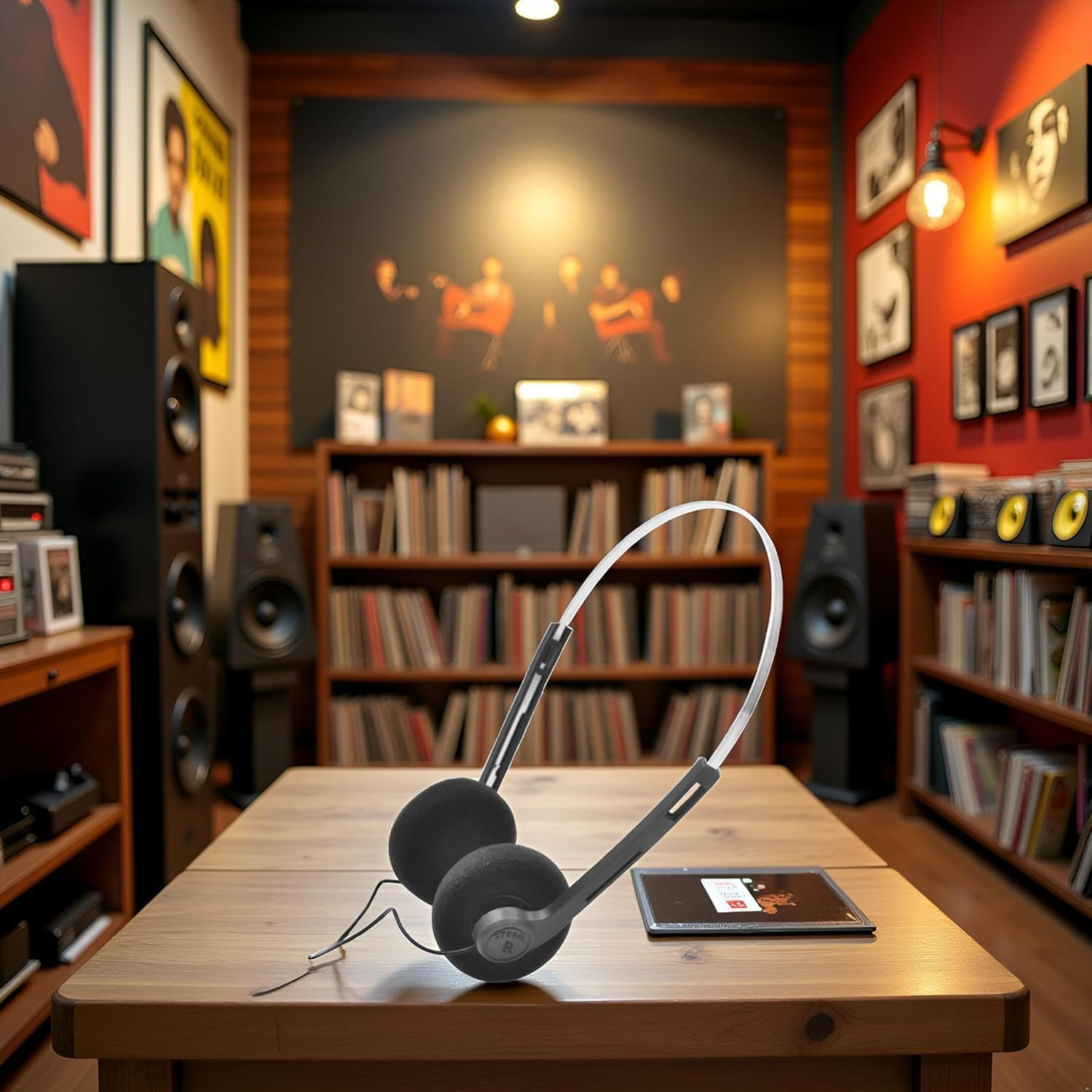 4 Pcs Black Retro Over-Ear Earphones, Hi-Fi Stereo Earphone, Mini Stereo Lightweight Headphones with Cord, 80S 90S Vintage Headset Wired,Headphone, for Most Mobile Phones Playback Pevices