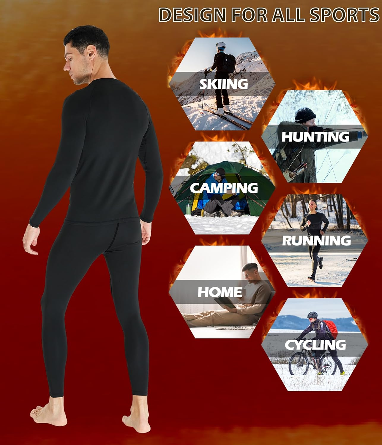 TELALEO 2 Set Mens Thermal Underwear Fleece Lined Long Johns 4 Pcs Base Layer Shirts Pant for Cold Winter Weather image number 6