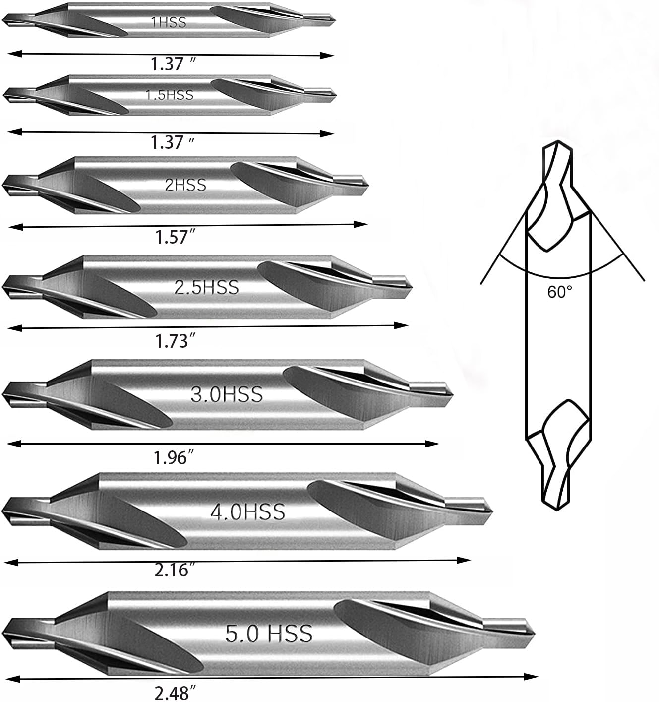 Center Drill Bits Set, 7 Pcs High Speed Steel 60-Degree Angle Center Drill Bits Kit Countersink Tools for Lathe Metalworking Size 1.0 1.5 2.0 2.5 3.0 4.0 5.0 image number 6