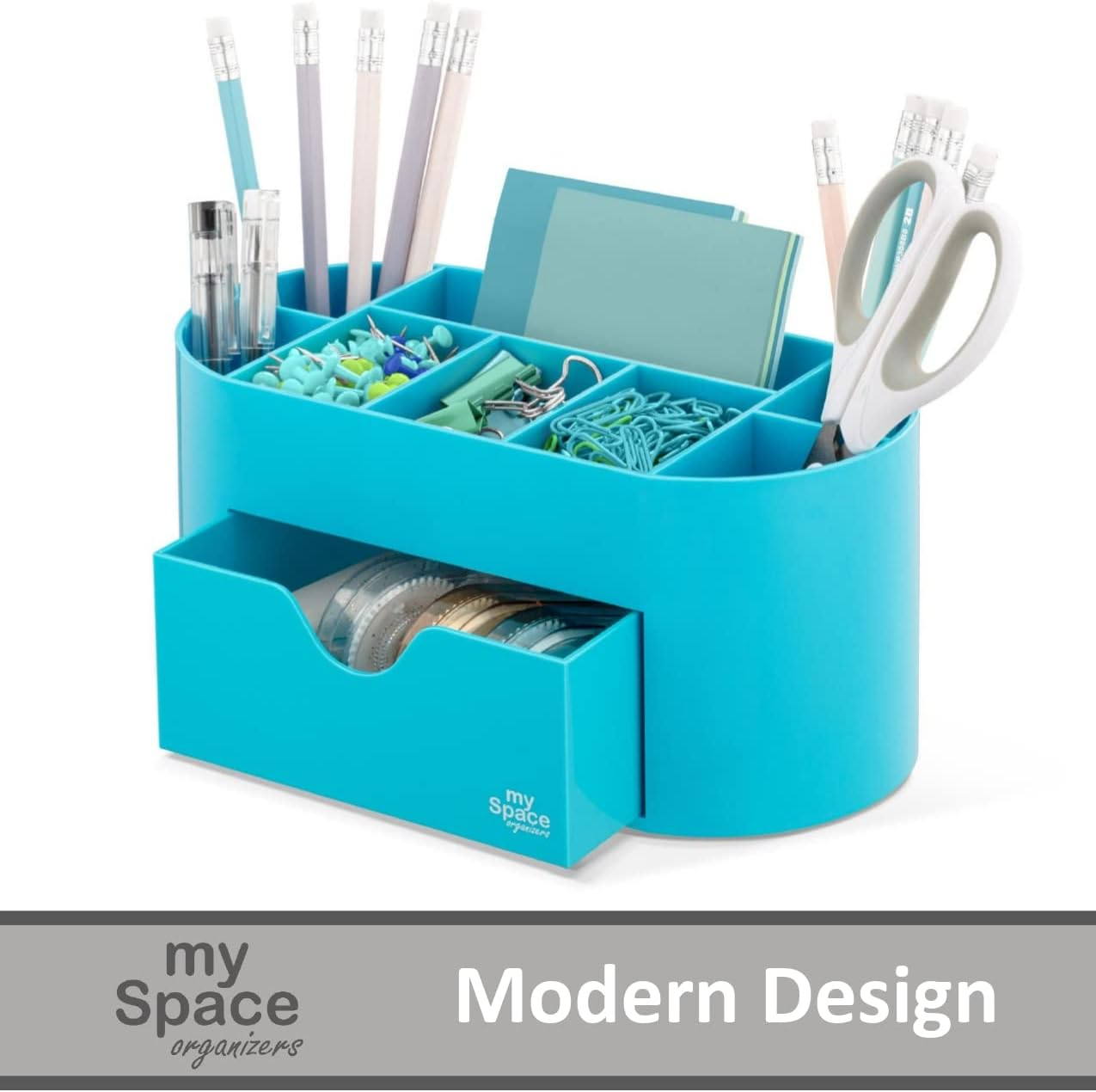 My Space Organizers Blue Desk Organizer for Office Supplies and Desk Accessories - Pen Holder Desktop Organization for Room College Dorm Home School (Blue) - Purple,White image number 7