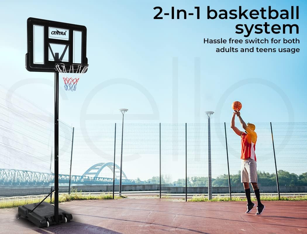 Centra Basketball Hoop Stand Portable 1.3-3.05M Height Adjustable Backboard Net Ring Basketball Hoop Stand 75L Stable Base for Adults Teens Ball Slot image number 6