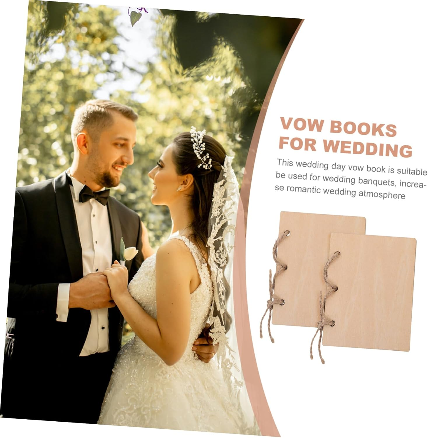 Tofficu 2Pcs Wooden Pledge Books for Wedding Planner Bride Groom Gifts Guest Book Decor image number 5