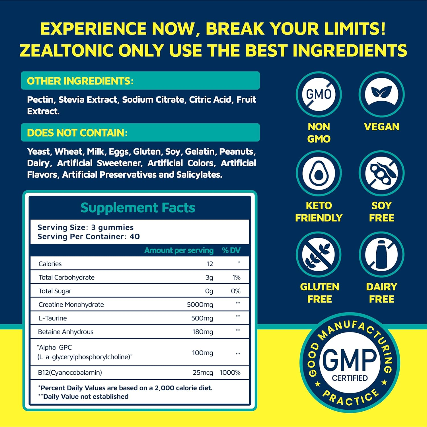 Creatine Monohydrate Gummies 5800Mg with Betaine & Alpha GPC | 0 Sugar | Pre Workout Energy Booster for Men & Women | Muscle Growth & Boost Strength & Faster Recovery | Pineaple Flavor(120 Count, Blueberry) image number 5