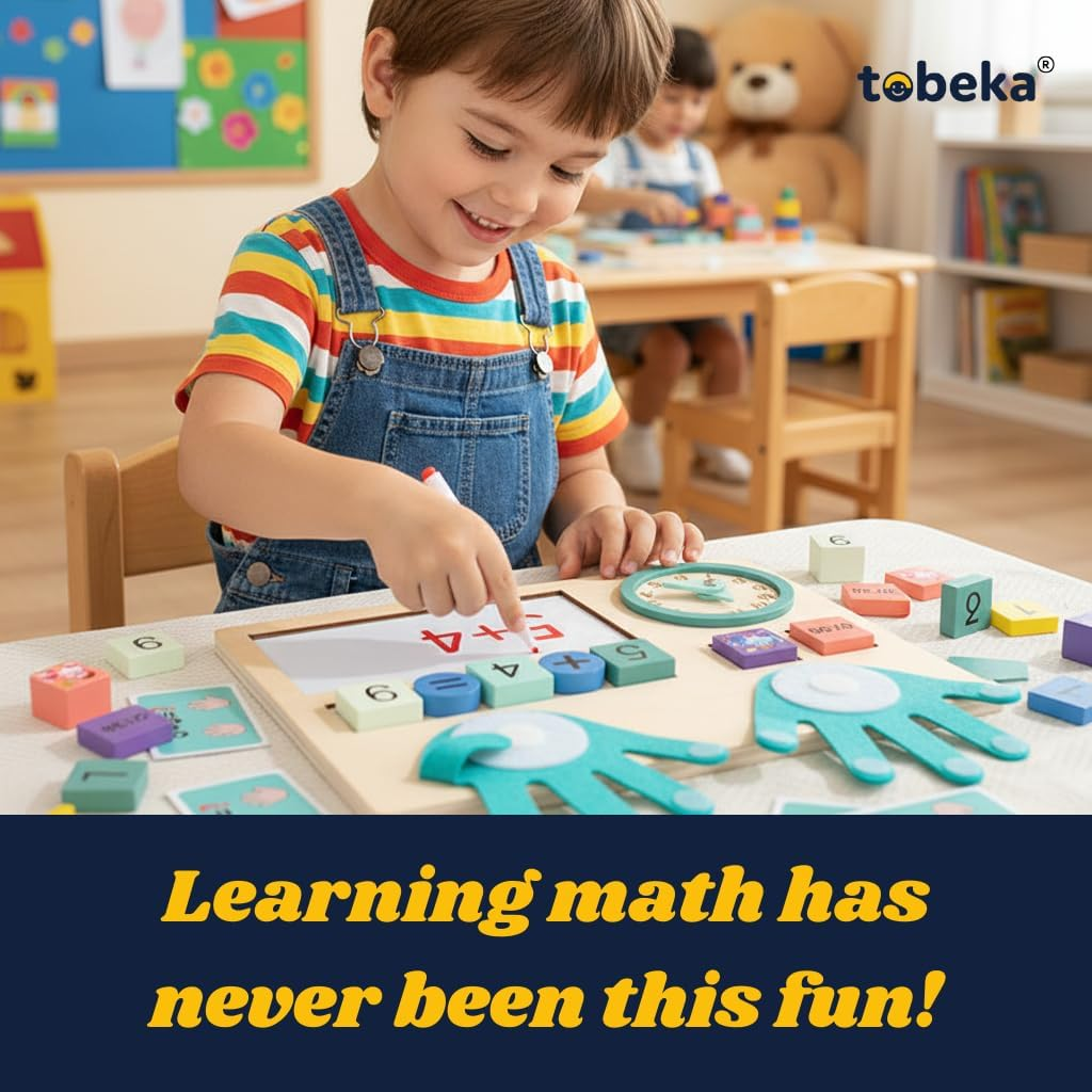Montessori Toys for Toddlers Age 3 4 5, Wooden Math Learning Board with Numbers & Clock, Educational Preschool Toys for Kids, Fine Motor Skills Counting Toy Boys and Girls