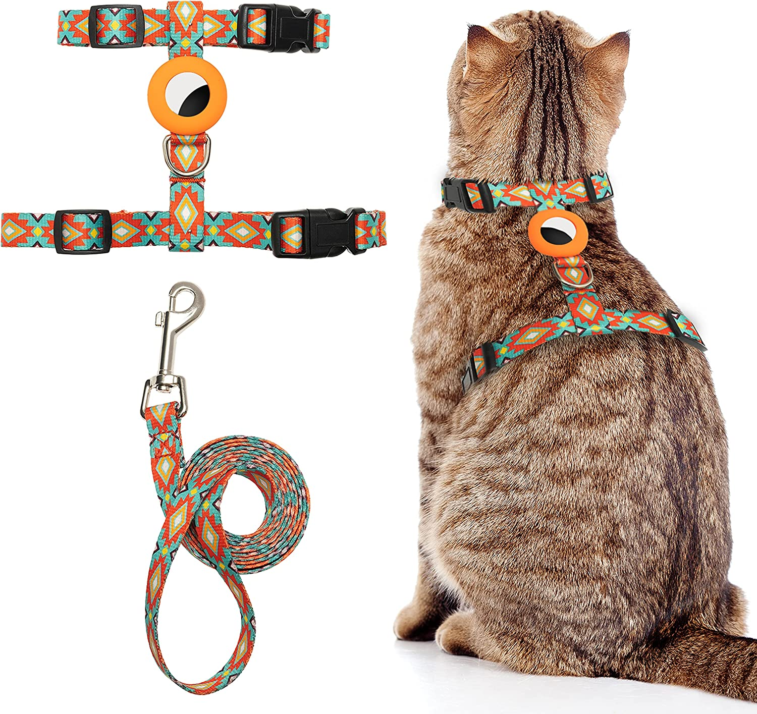 Cat Harness and Leash Escape Proof for Walking Travel Outdoor - Soft Nylon Adjustable Cute Cat Harness Leash Set with Airtag Holder for Small Large Cats image number 3